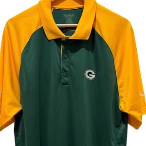 Reebok Green Bay Packers NFL Polo Shirt Men Large Gold Green Athletic XXl